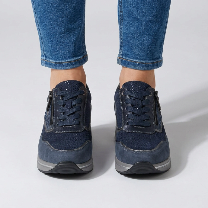 Lynda Zip & Lace Wedge Trainers in Navy