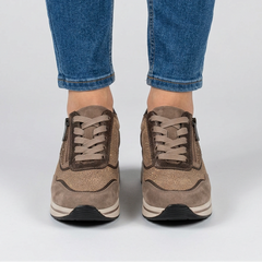 Lynda Zip & Lace Wedge Trainers in Khaki