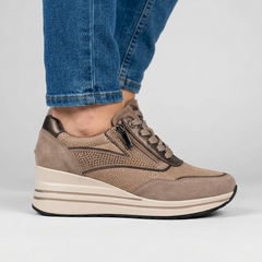 Lynda Zip & Lace Wedge Trainers in Khaki