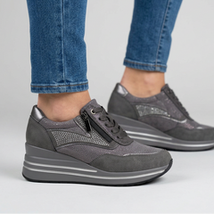 Lynda Zip & Lace Wedge Trainers in Grey