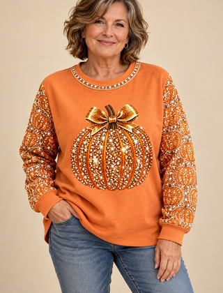 Tracey Sparkle Pumpkin Autumn Sweatshirt in Pumpkin Orange - studio