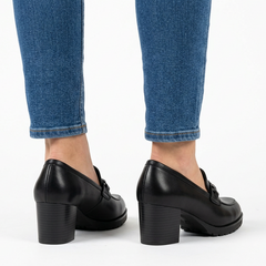 Andrea Block Heel Buckle Loafers in Black