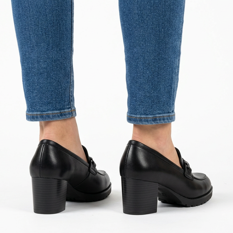 Andrea Block Heel Buckle Loafers in Black