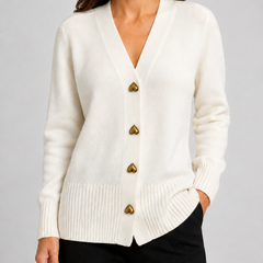 Shelagh | Heart Button V-Neck Cardigan