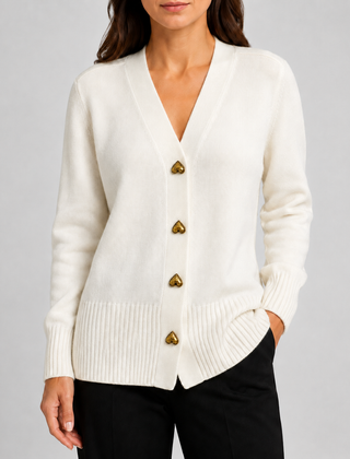 Shelagh | Heart Button V-Neck Cardigan
