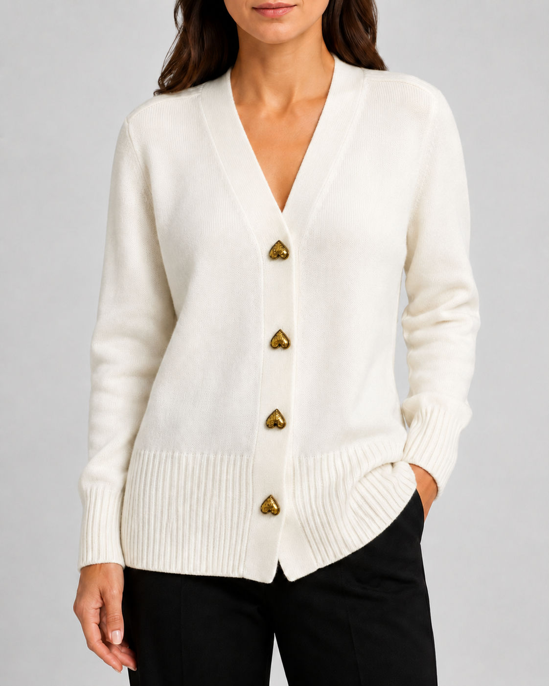 Shelagh | Heart Button V-Neck Cardigan