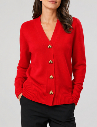 Shelagh | Heart Button V-Neck Cardigan