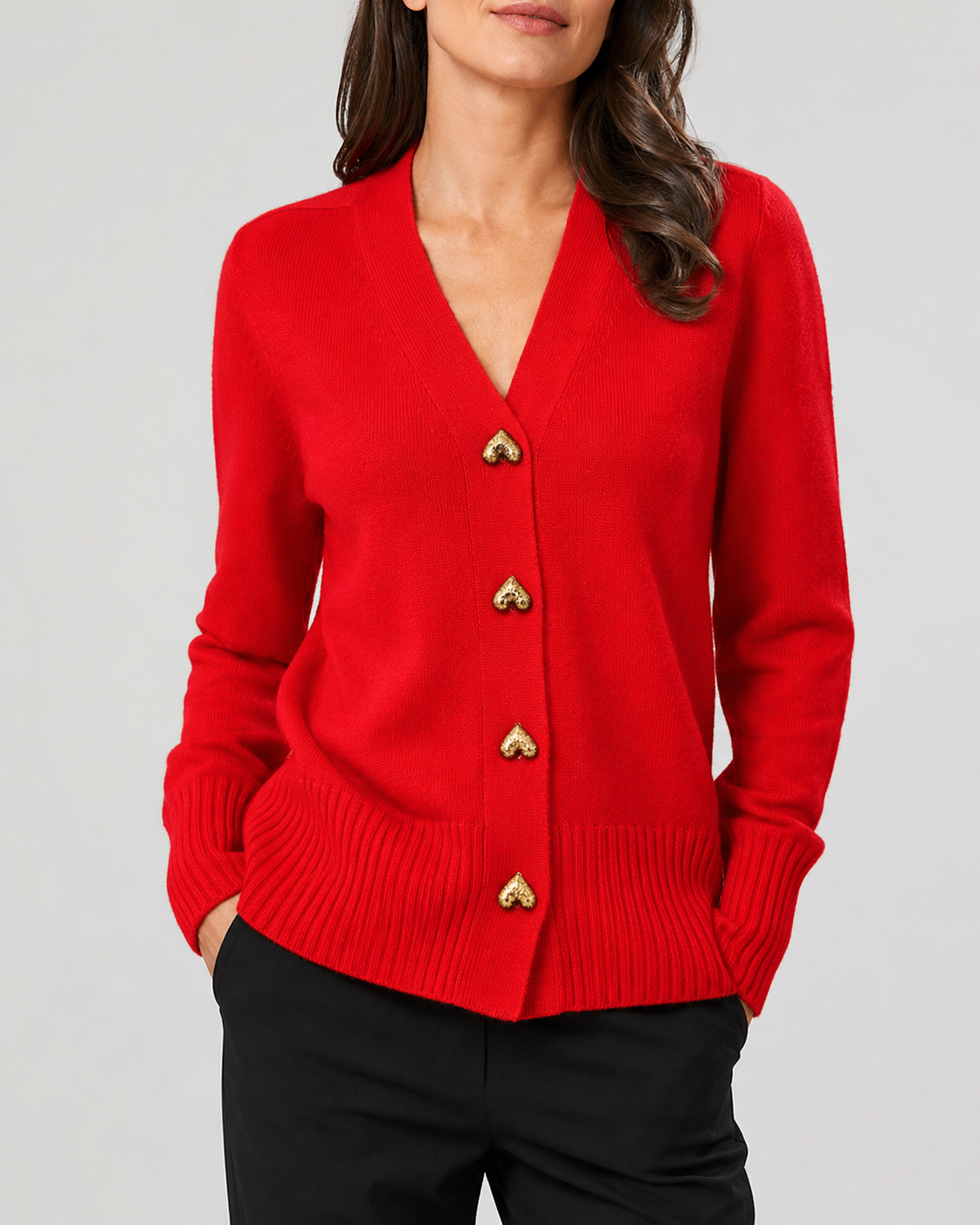 Shelagh | Heart Button V-Neck Cardigan