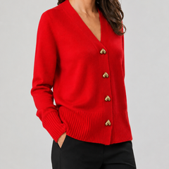 Shelagh | Heart Button V-Neck Cardigan