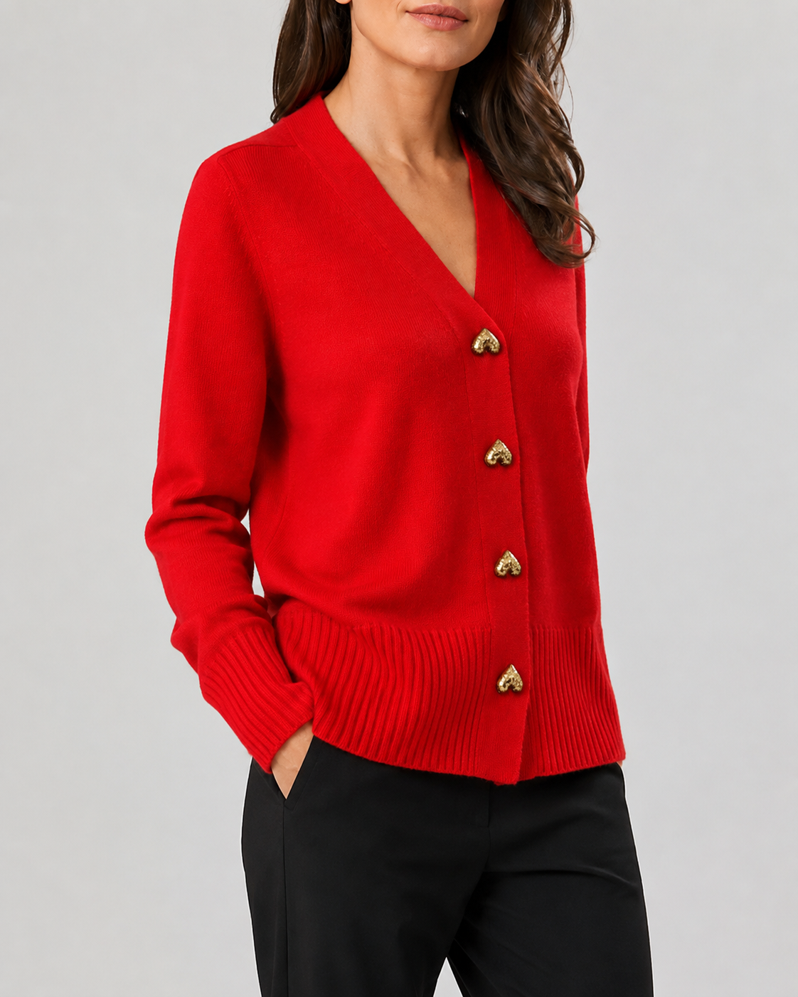 Shelagh | Heart Button V-Neck Cardigan