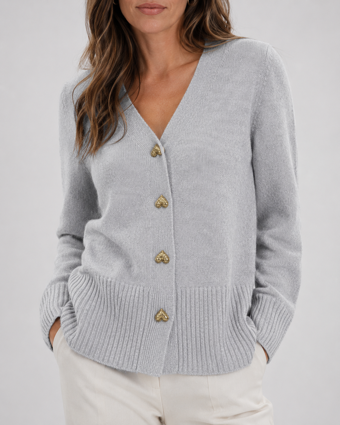 Shelagh | Heart Button V-Neck Cardigan