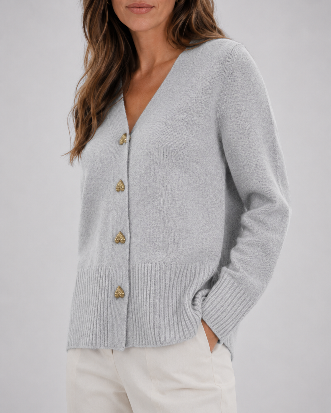Shelagh | Heart Button V-Neck Cardigan