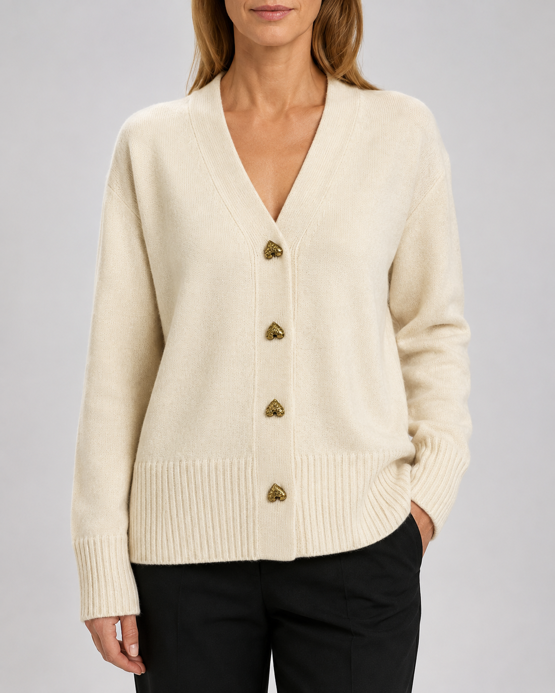 Shelagh | Heart Button V-Neck Cardigan