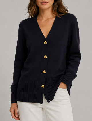 Shelagh | Heart Button V-Neck Cardigan