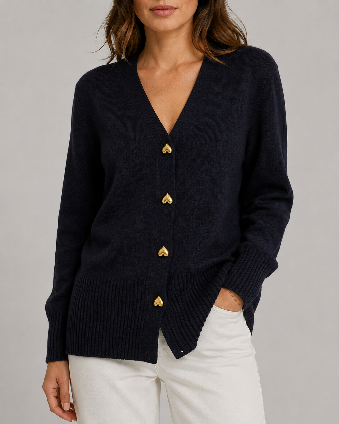 Shelagh | Heart Button V-Neck Cardigan