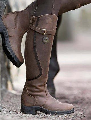 Joanne Buckle Strap Knee-High Riding Boots in Dark Brown